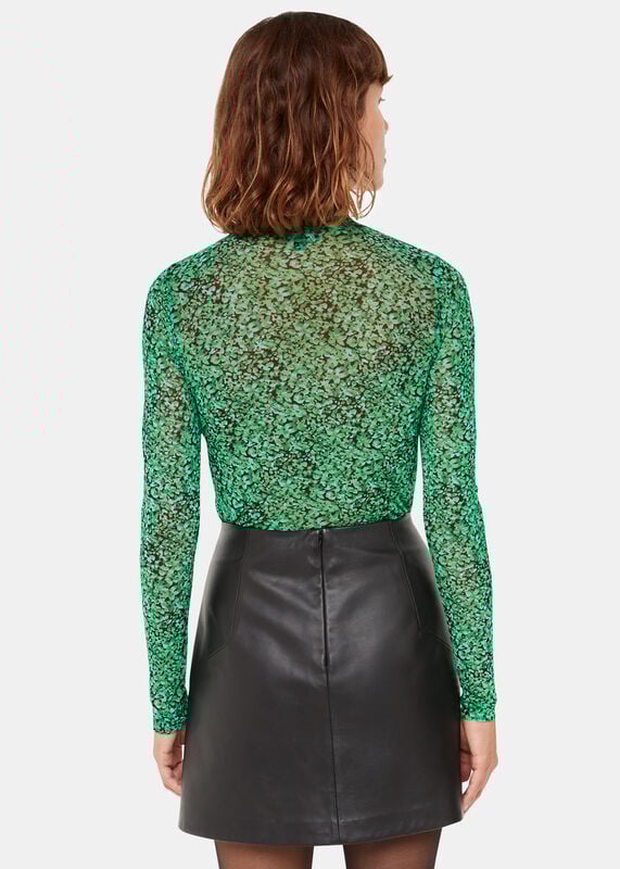 Green Dappled Floral Mesh Top