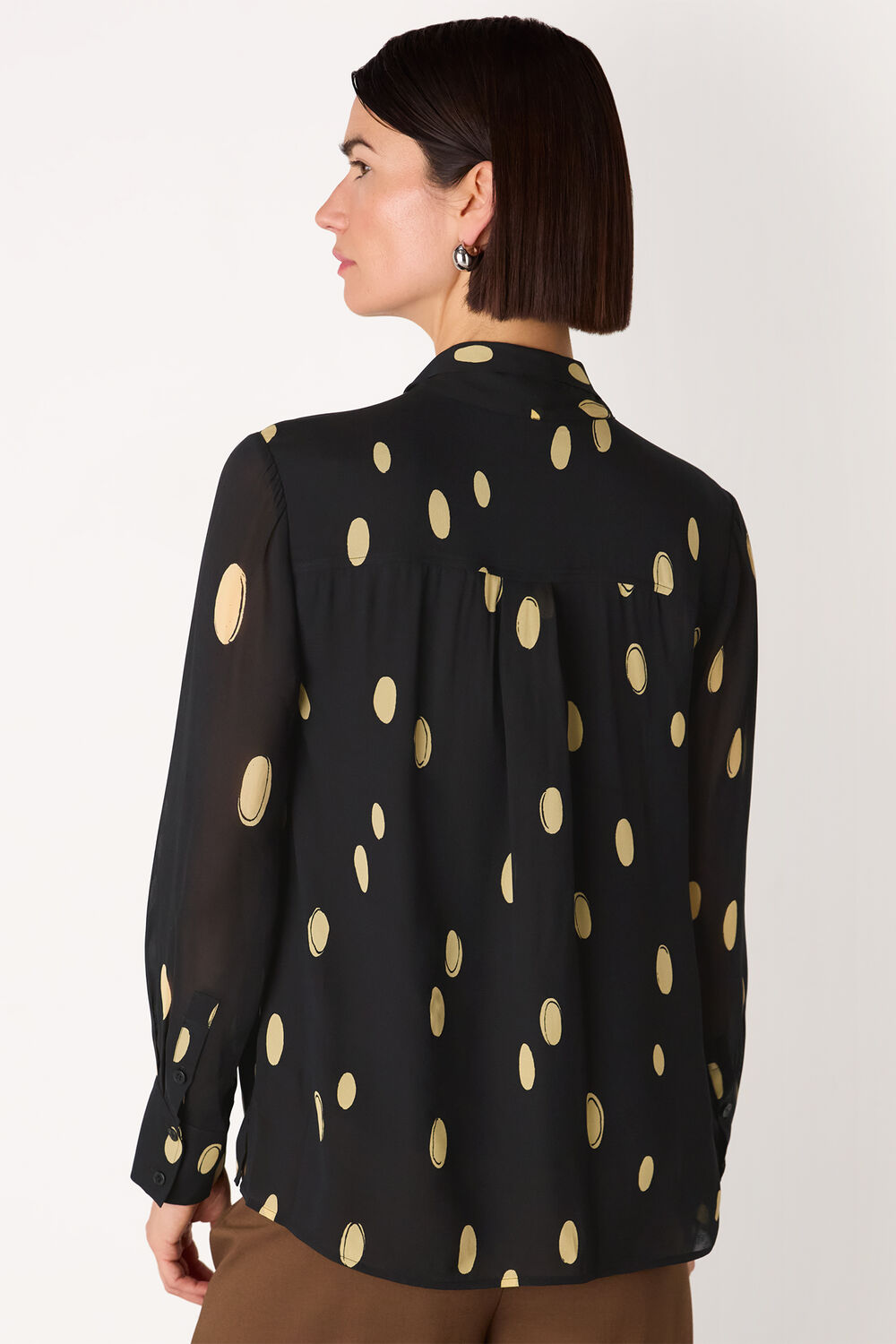 Abstract Spot Tie Neck Blouse