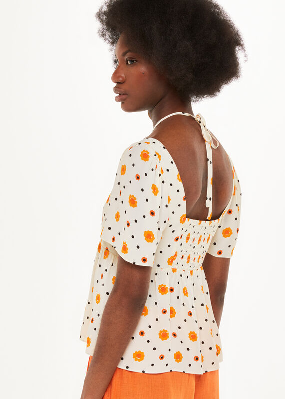 Ivory Flower Diamond Tie Detail Top