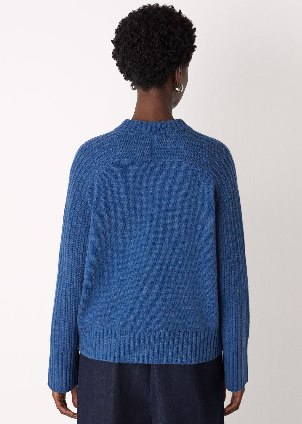 Wool Ribbed Sleeve V Neck Knit