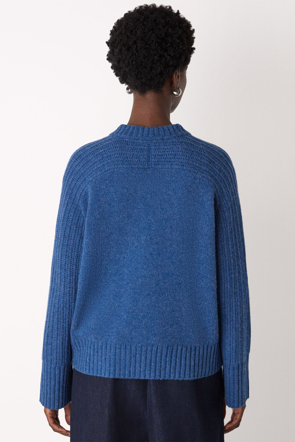 Wool Ribbed Sleeve V Neck Knit
