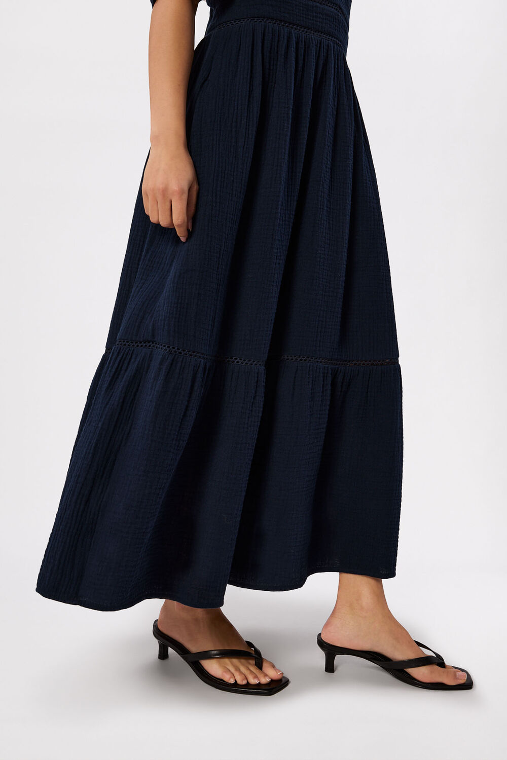 Navy Petite V Neck Textured Midi Dress