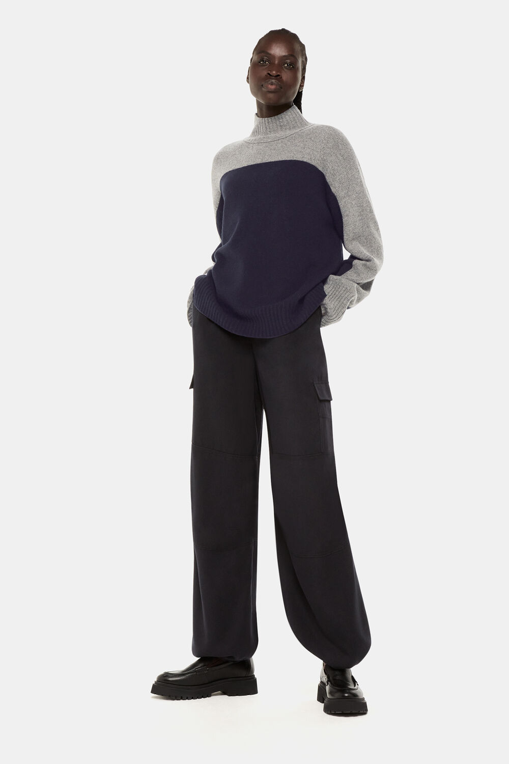Wool Colour Block Funnel Neck