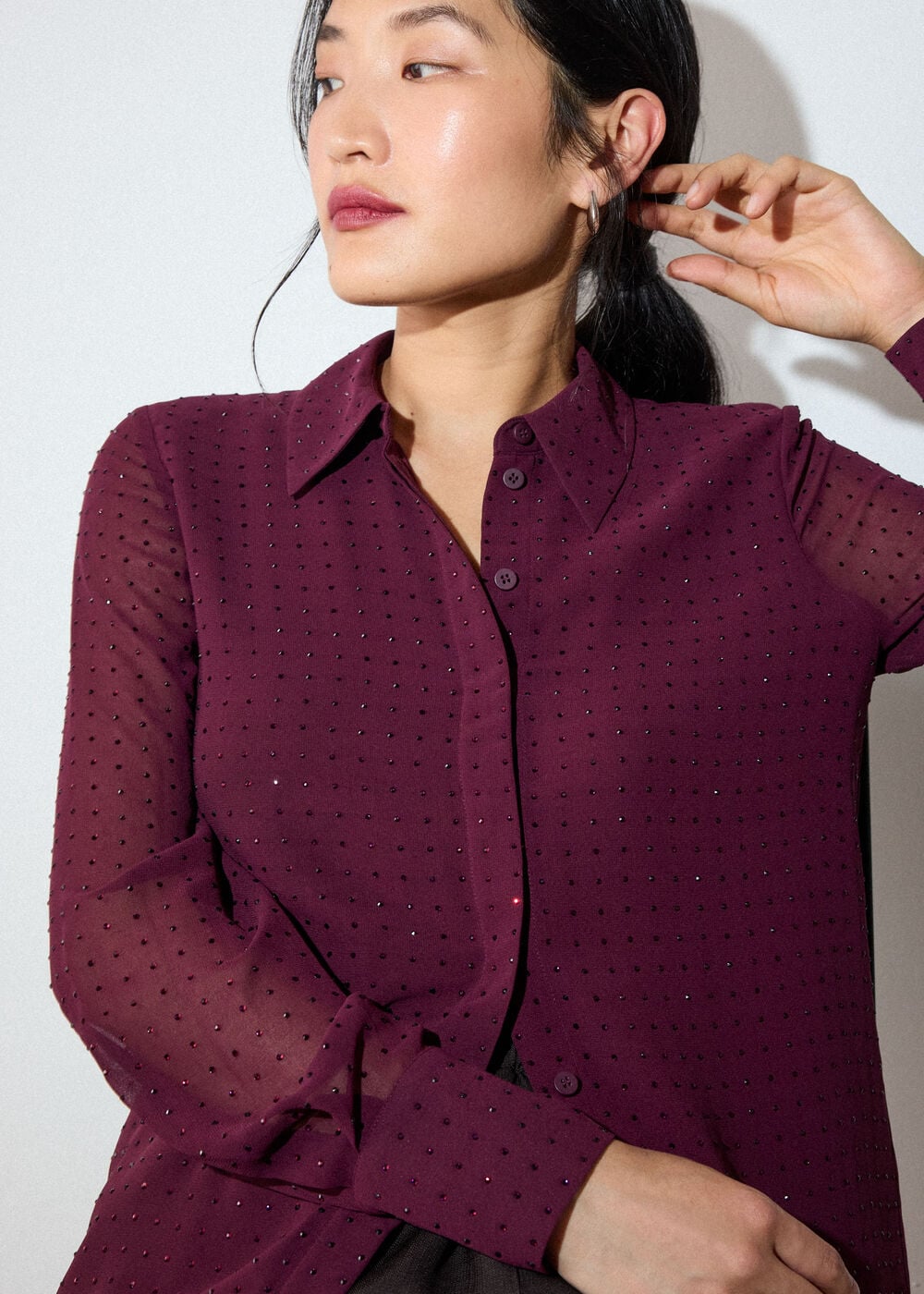 Burgundy Hot Fix Sheer Shirt
