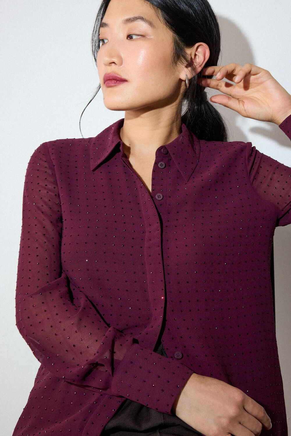 Burgundy Hot Fix Sheer Shirt