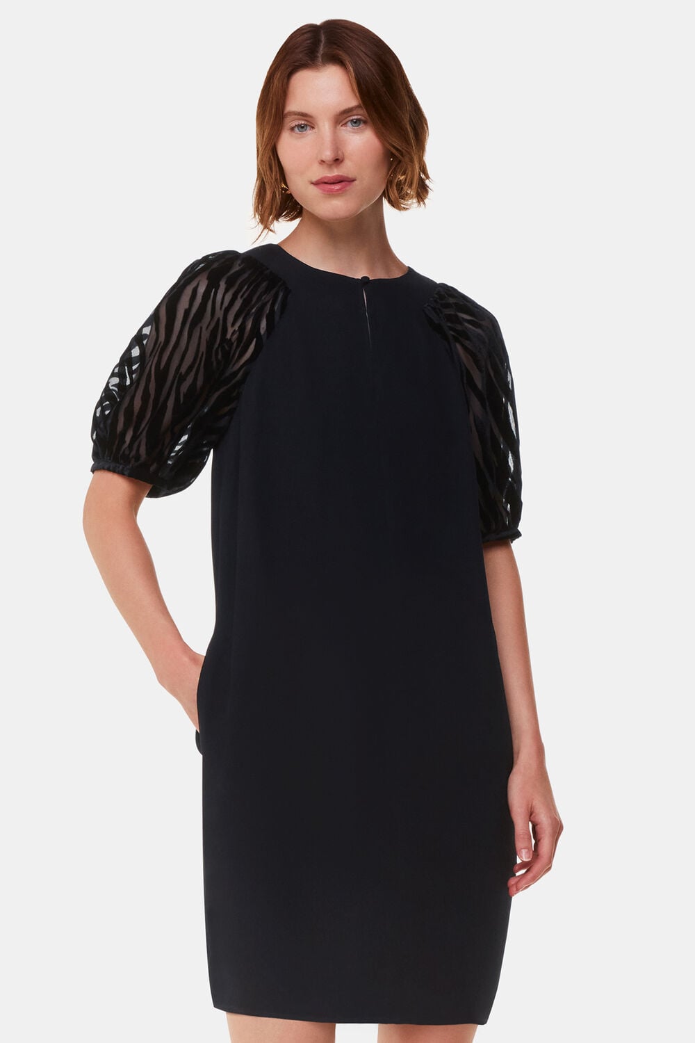 Black Lucy Zebra Velvet Sleeve Dress