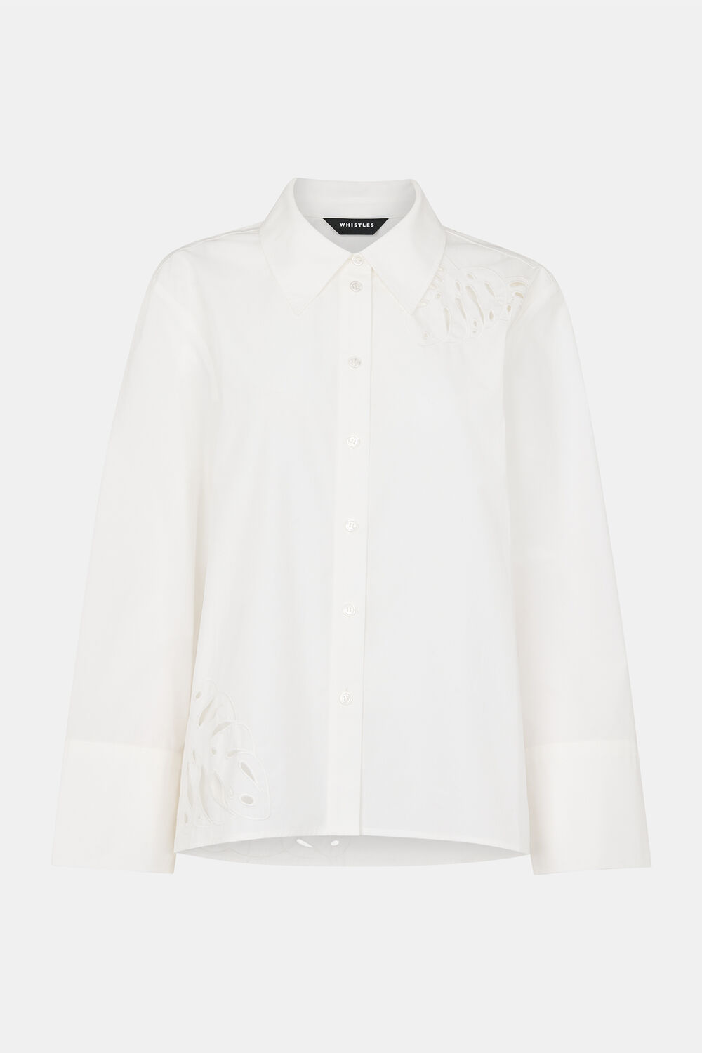 Leaf Embroidered Cotton Shirt