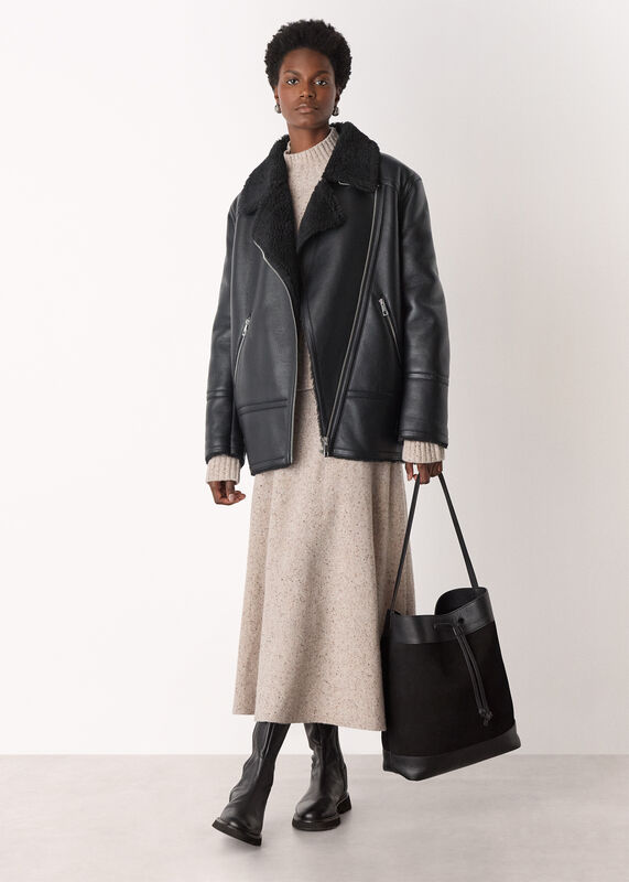 Black Faux Fur Aviator