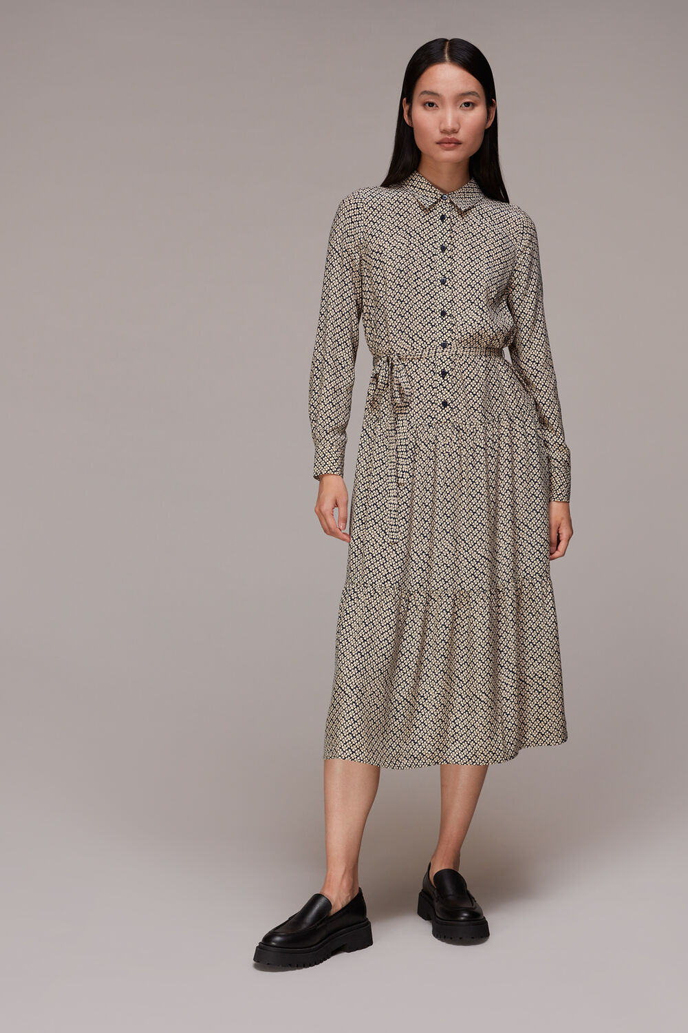 Navy Clover Print Shirt Dress