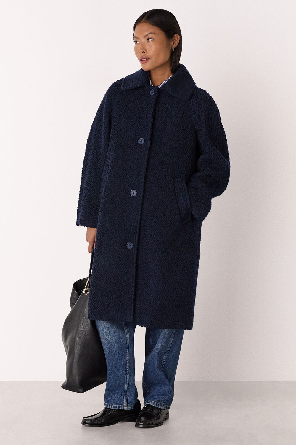Navy Petite Romy Boucle Coat