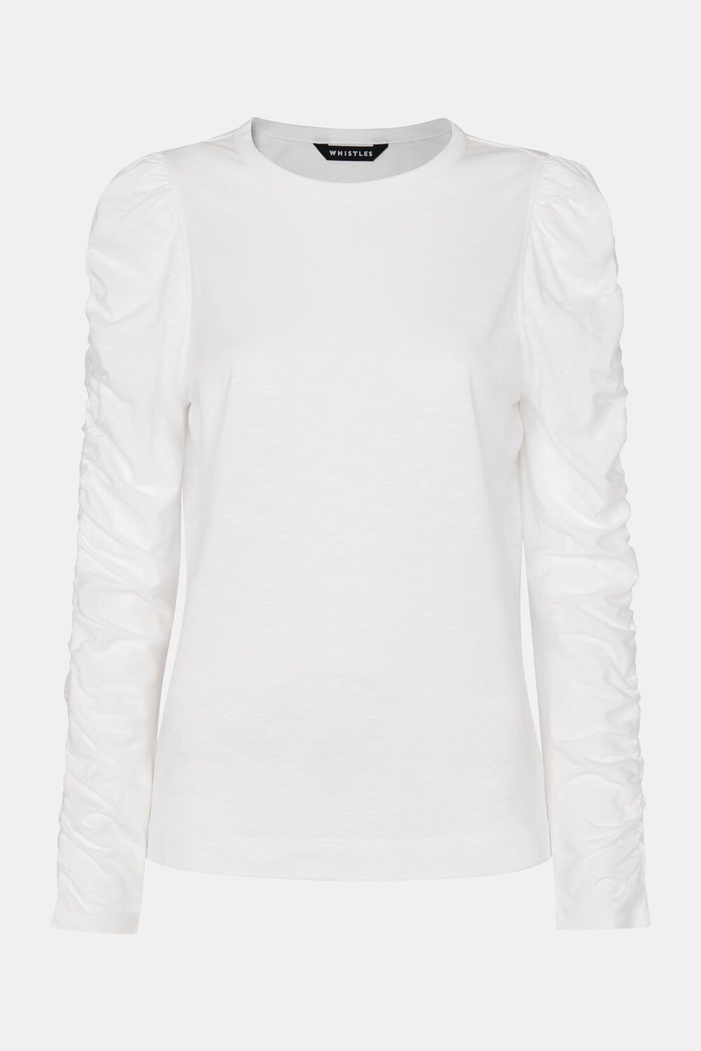 White Ruched Sleeve Top