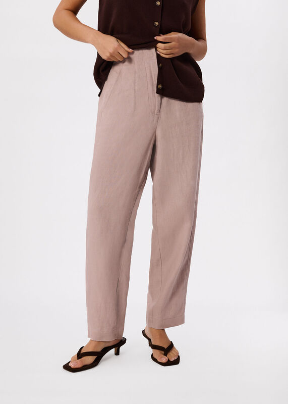 Dusty Pink Petite Linen Barrel Leg Trouser