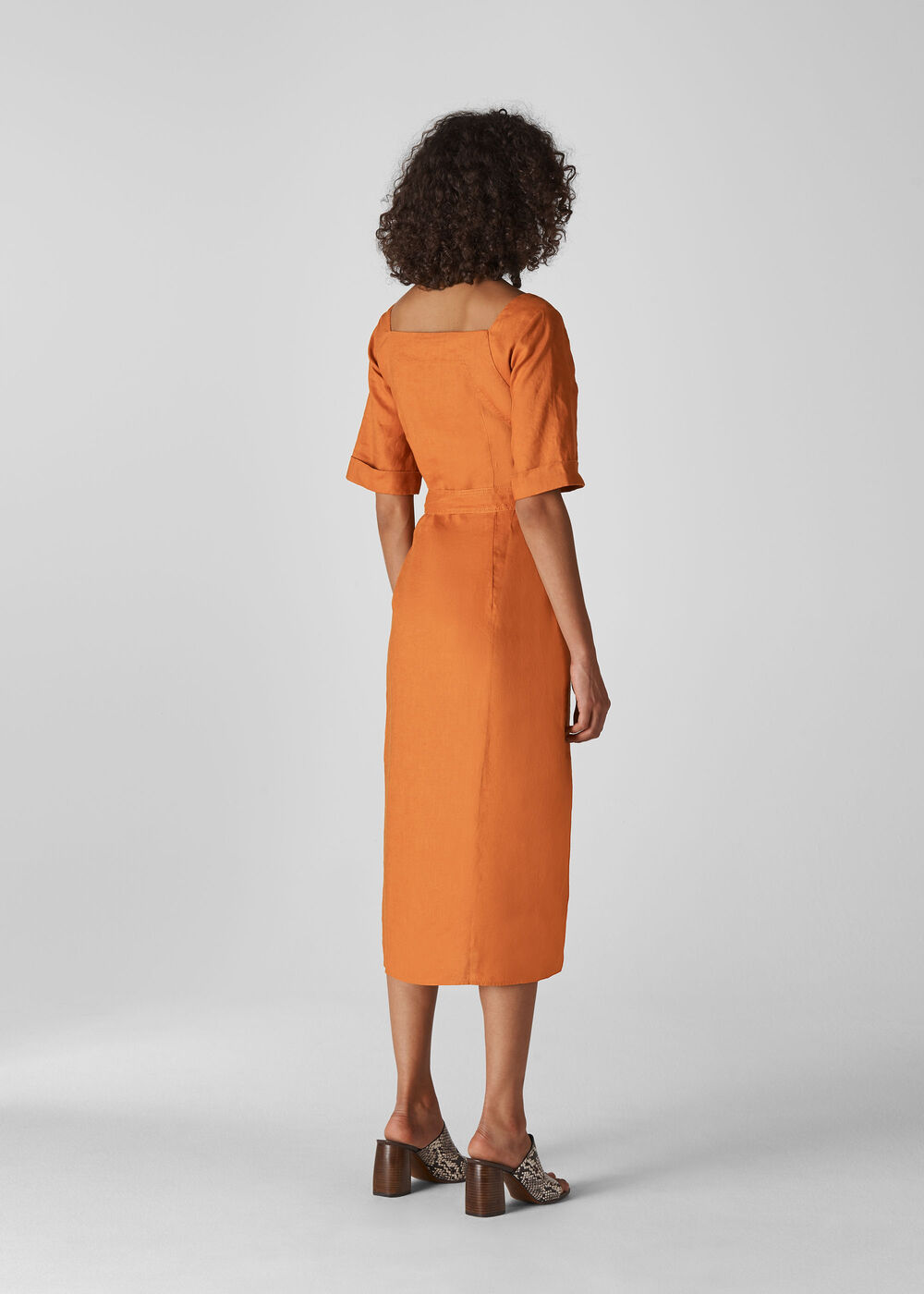 Rust Ambika Linen Dress | WHISTLES | Whistles US |