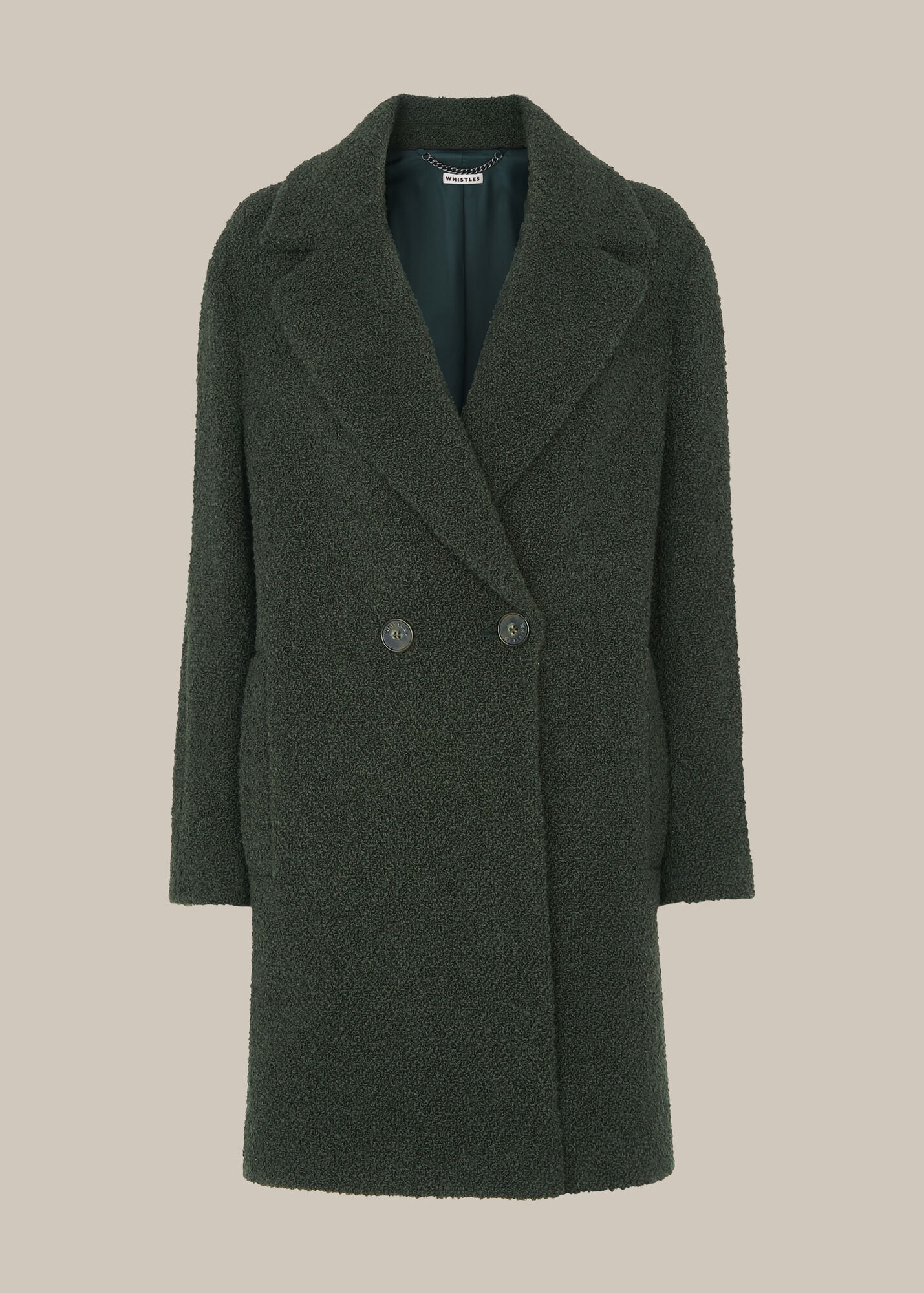 Dark Green Boucle Double Breasted Coat WHISTLES