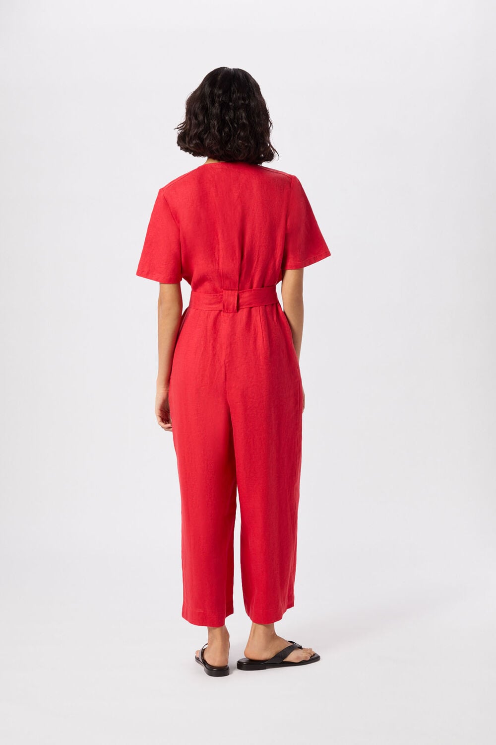 Red Fiona Linen Button Jumpsuit