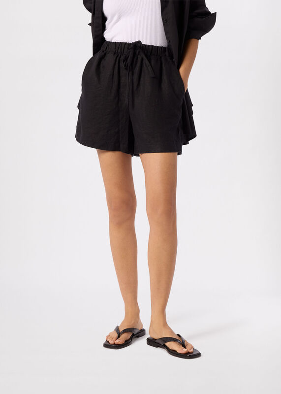 Black Linen Elasticated Short