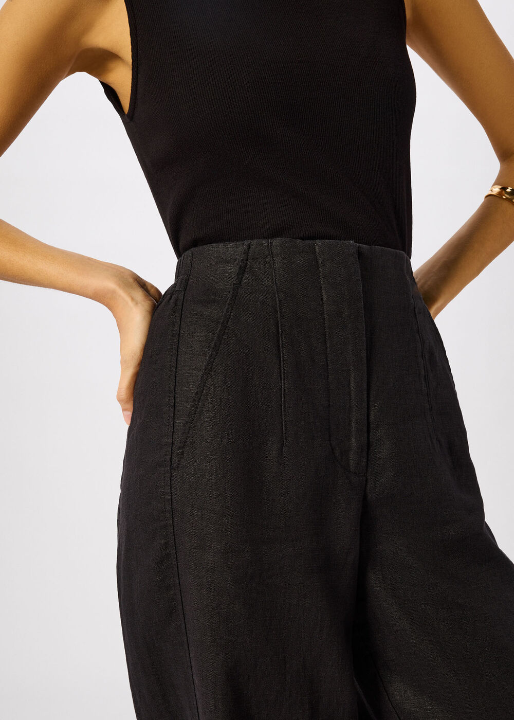 Petite Linen Barrel Leg Trouser