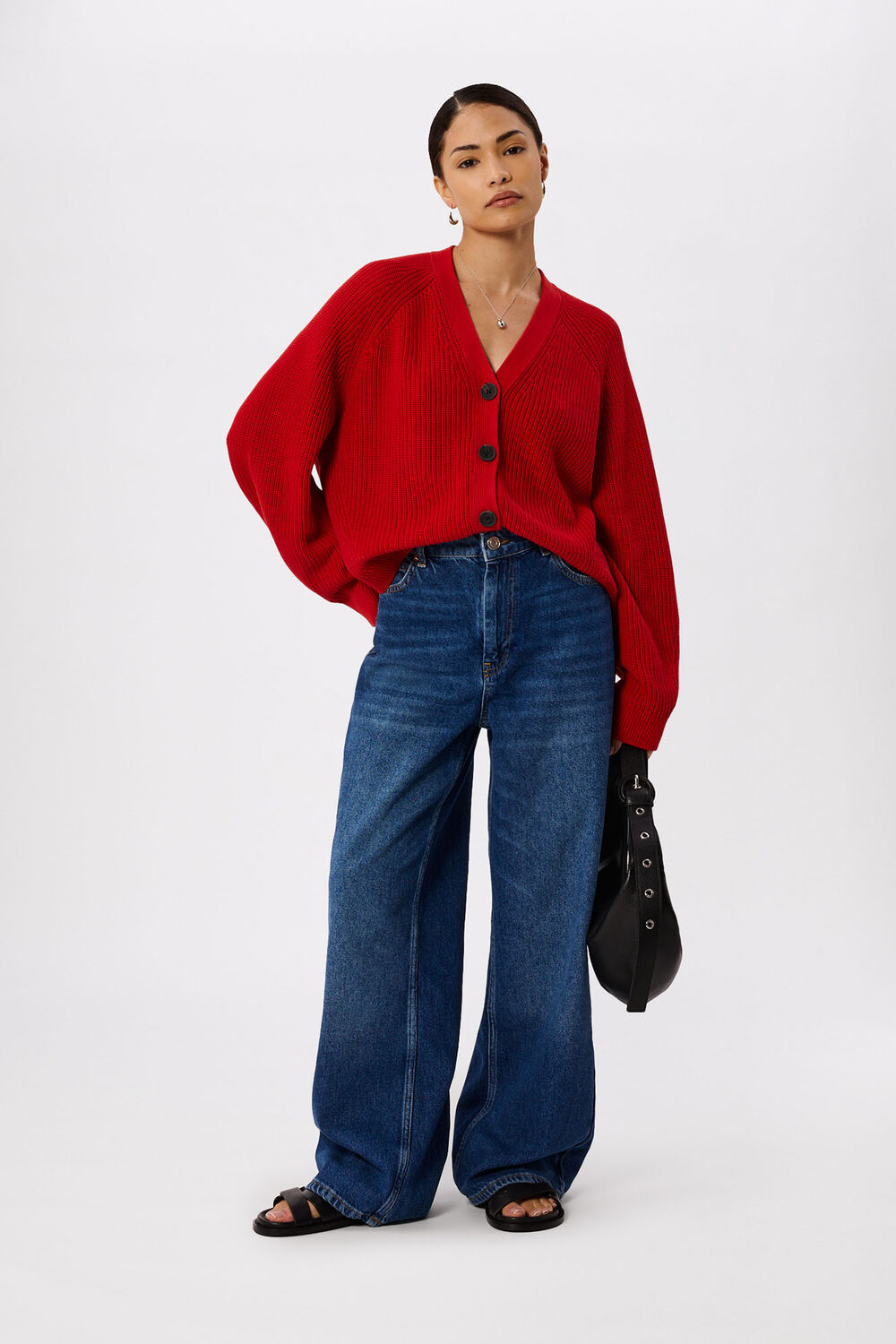 Red Petite V Neck Cotton Cardigan