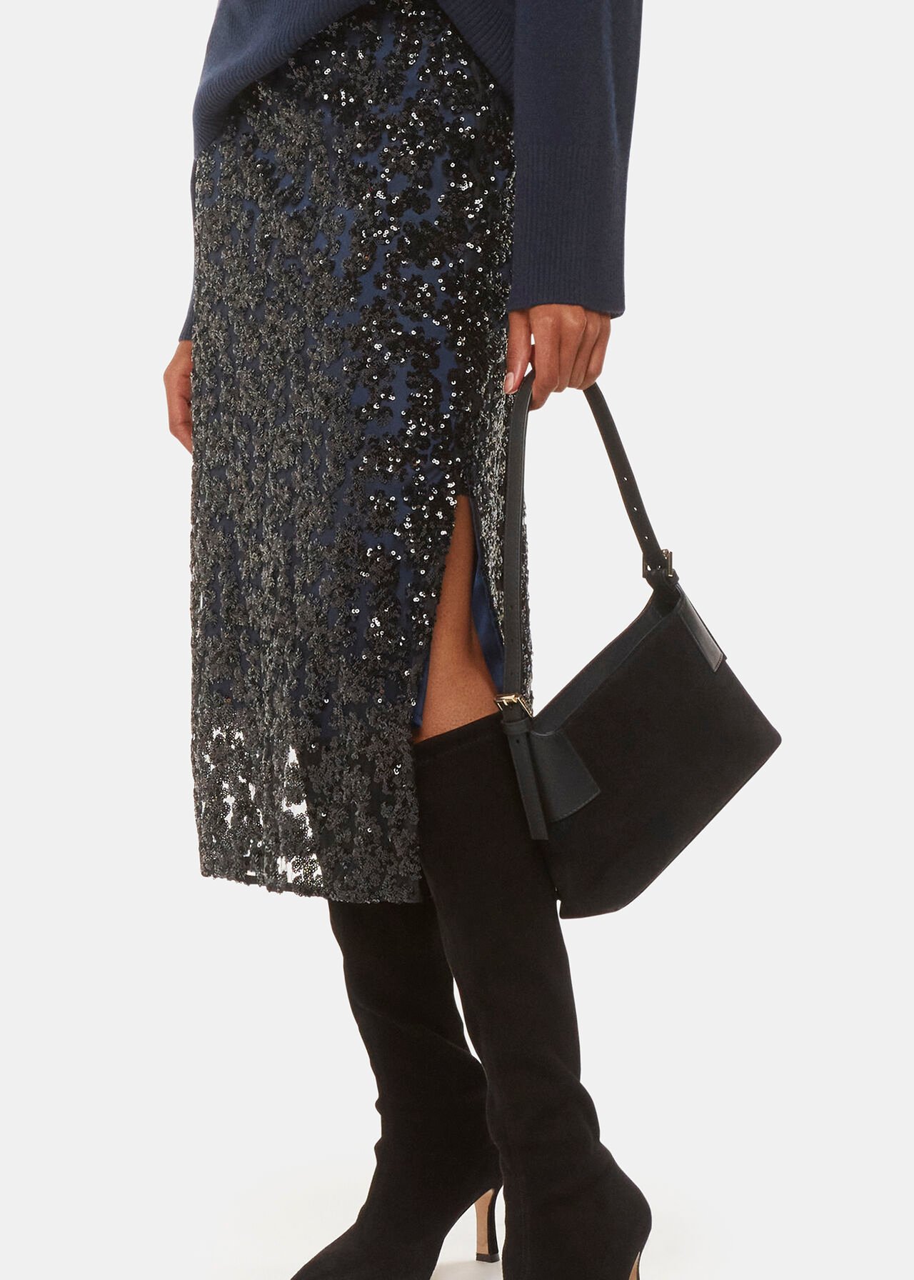 Petite Floral Sequin Midi Skirt