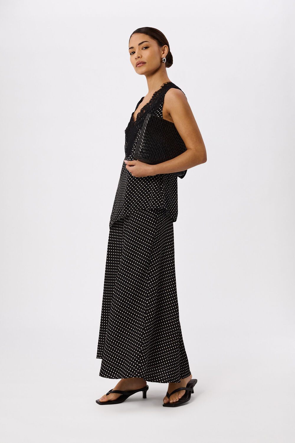 Black Petite Mini Spot Fit and Flare Skirt