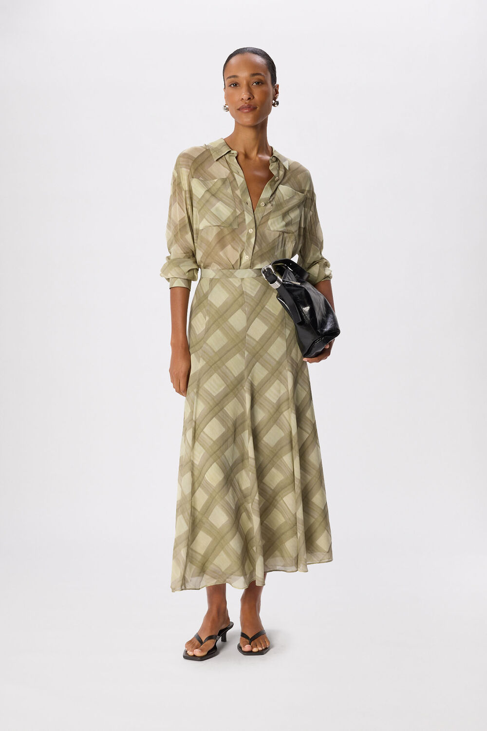 Green Check Midi Skirt
