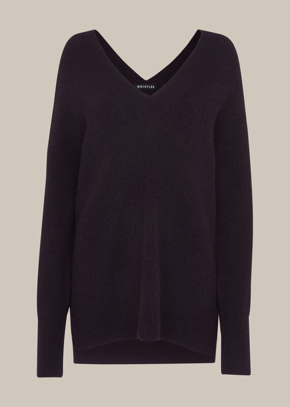 Burgundy V-Neck Knitted Co-Ord Sweater