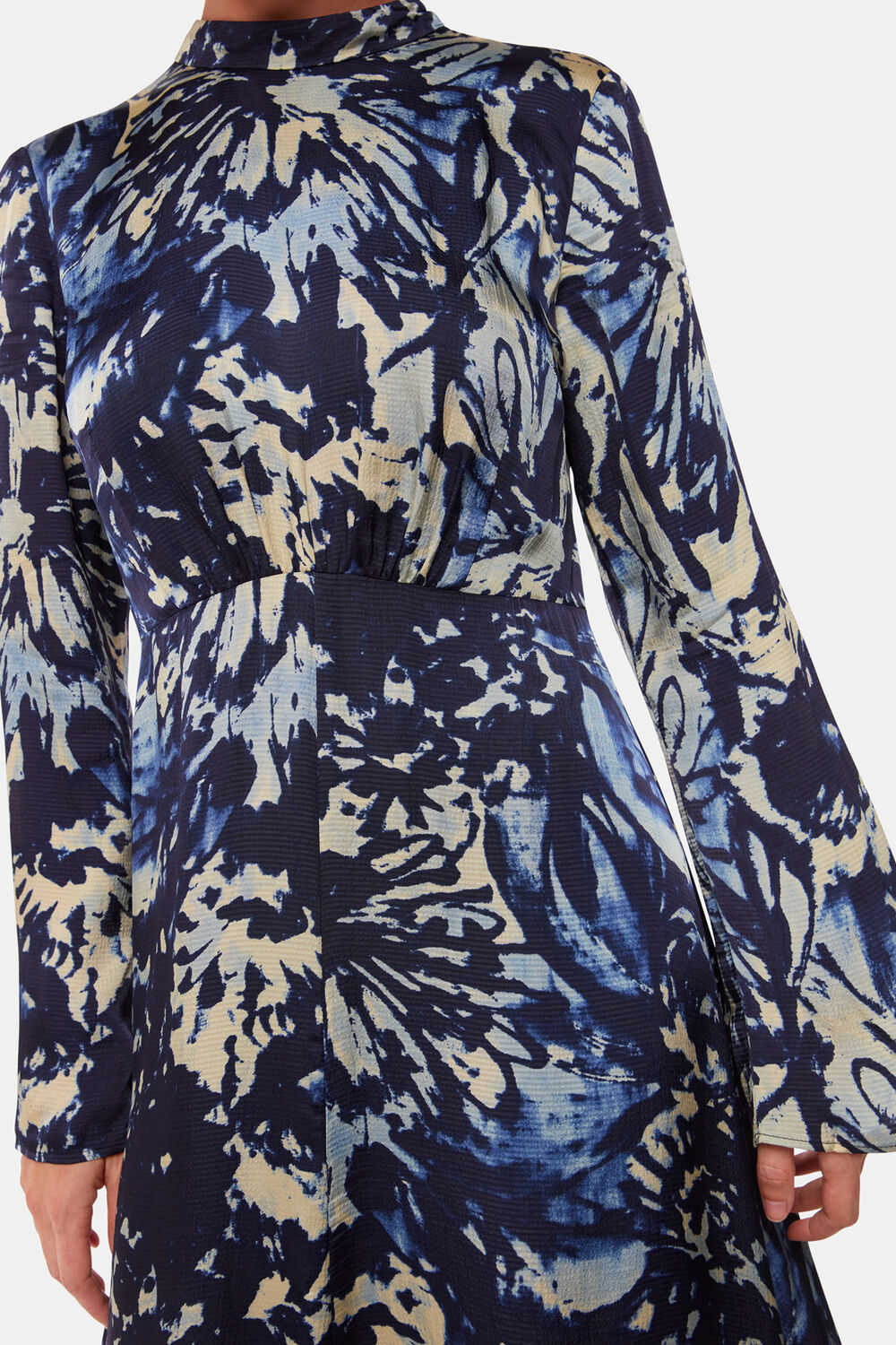 Navy Dazzled Floral Satin Dress