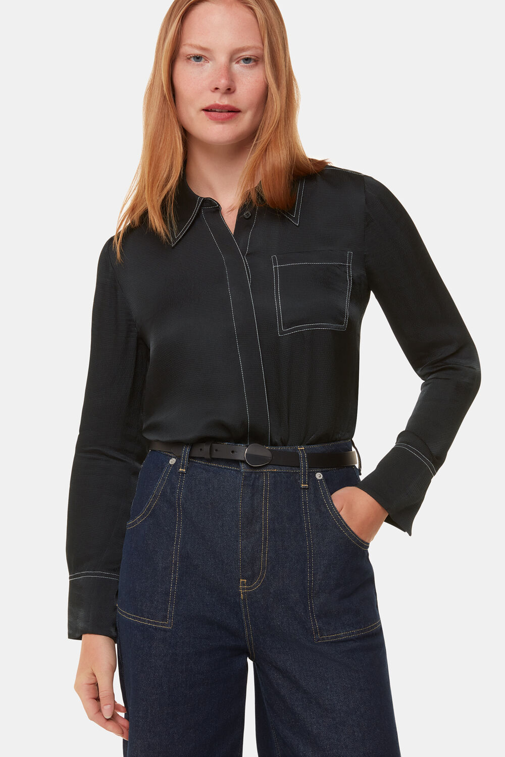 Black Top Stitch Detail Shirt