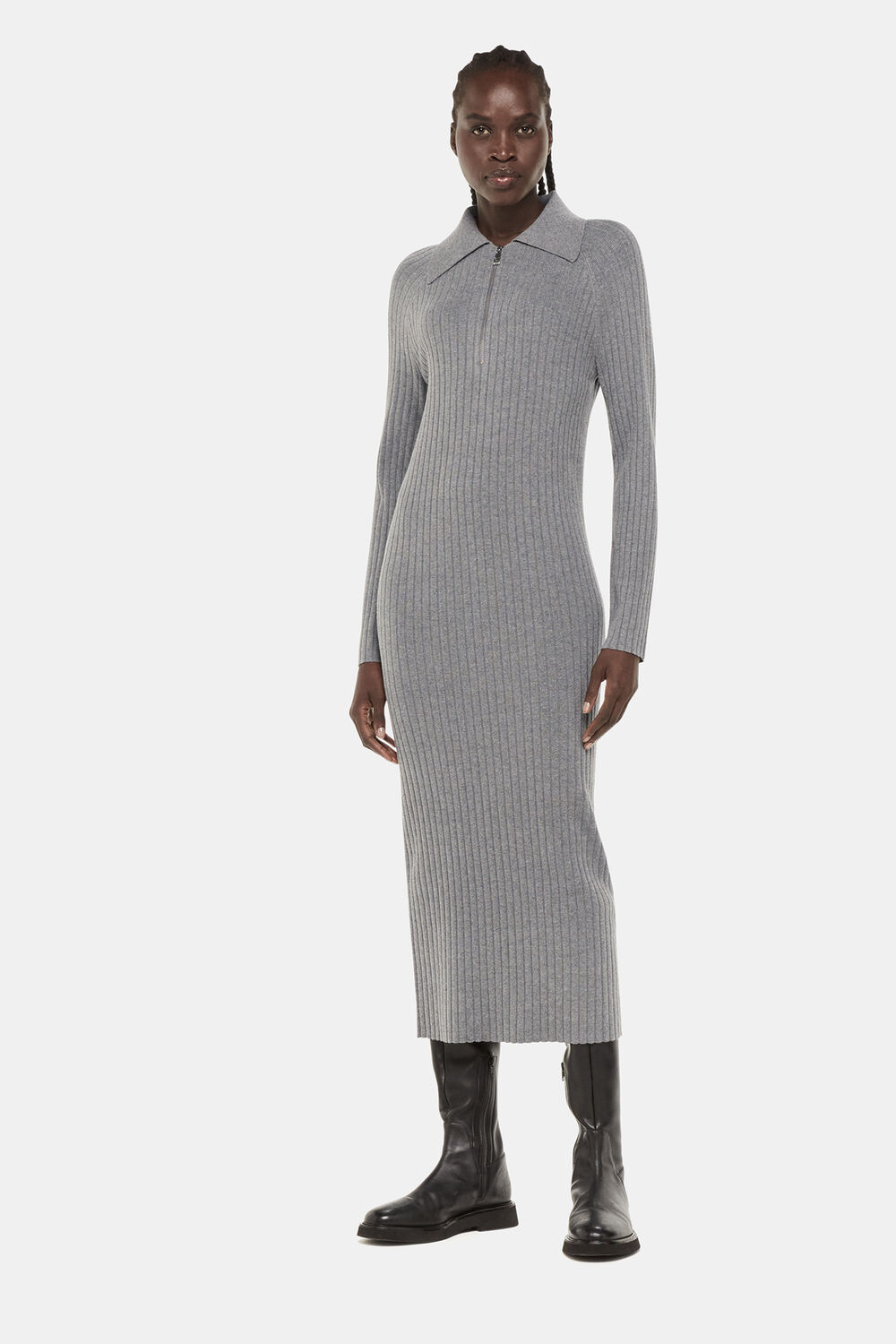 Dark Grey Bonnie Zip Ribbed Knit Dress