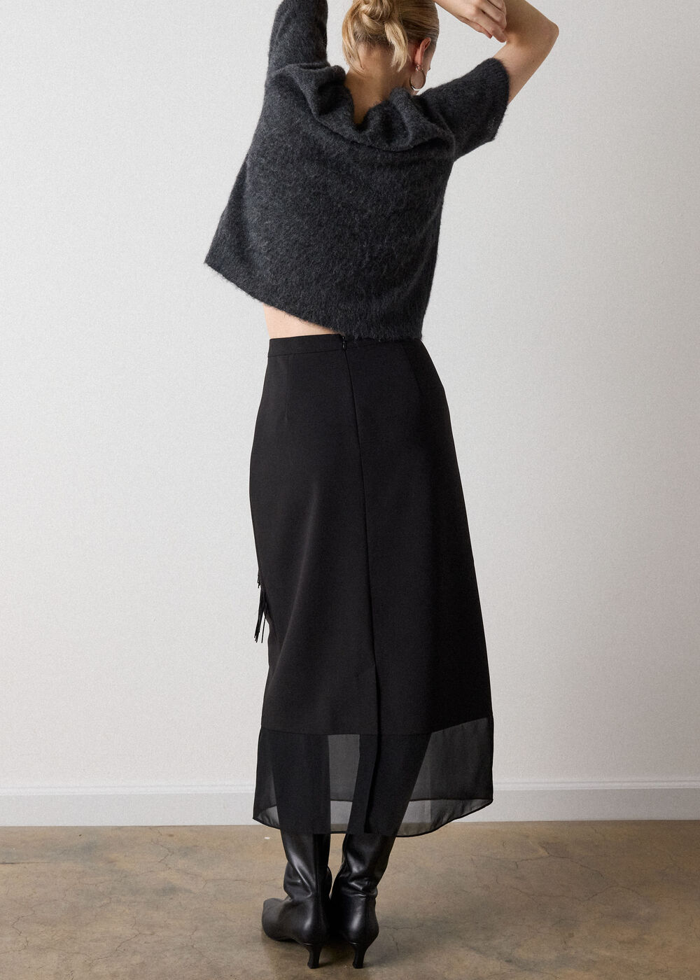 Black Fringe Sequin Organza Skirt