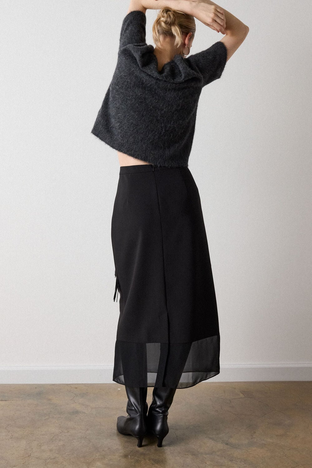 Black Fringe Sequin Organza Skirt