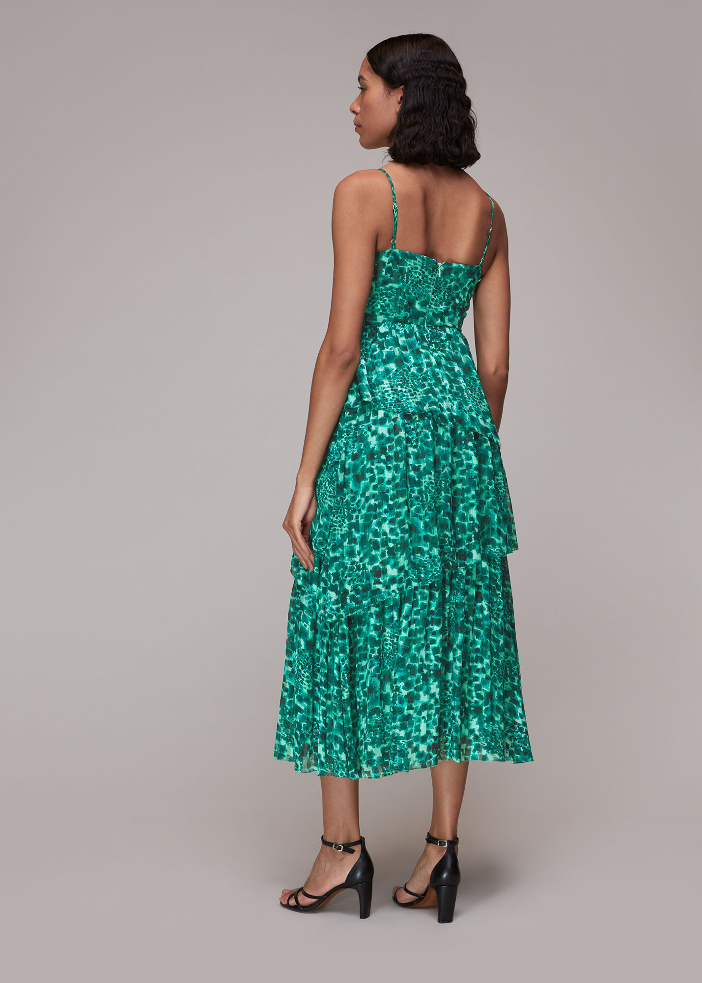 Green/Multi Watercolour Wildcat Tier Dress | WHISTLES |
