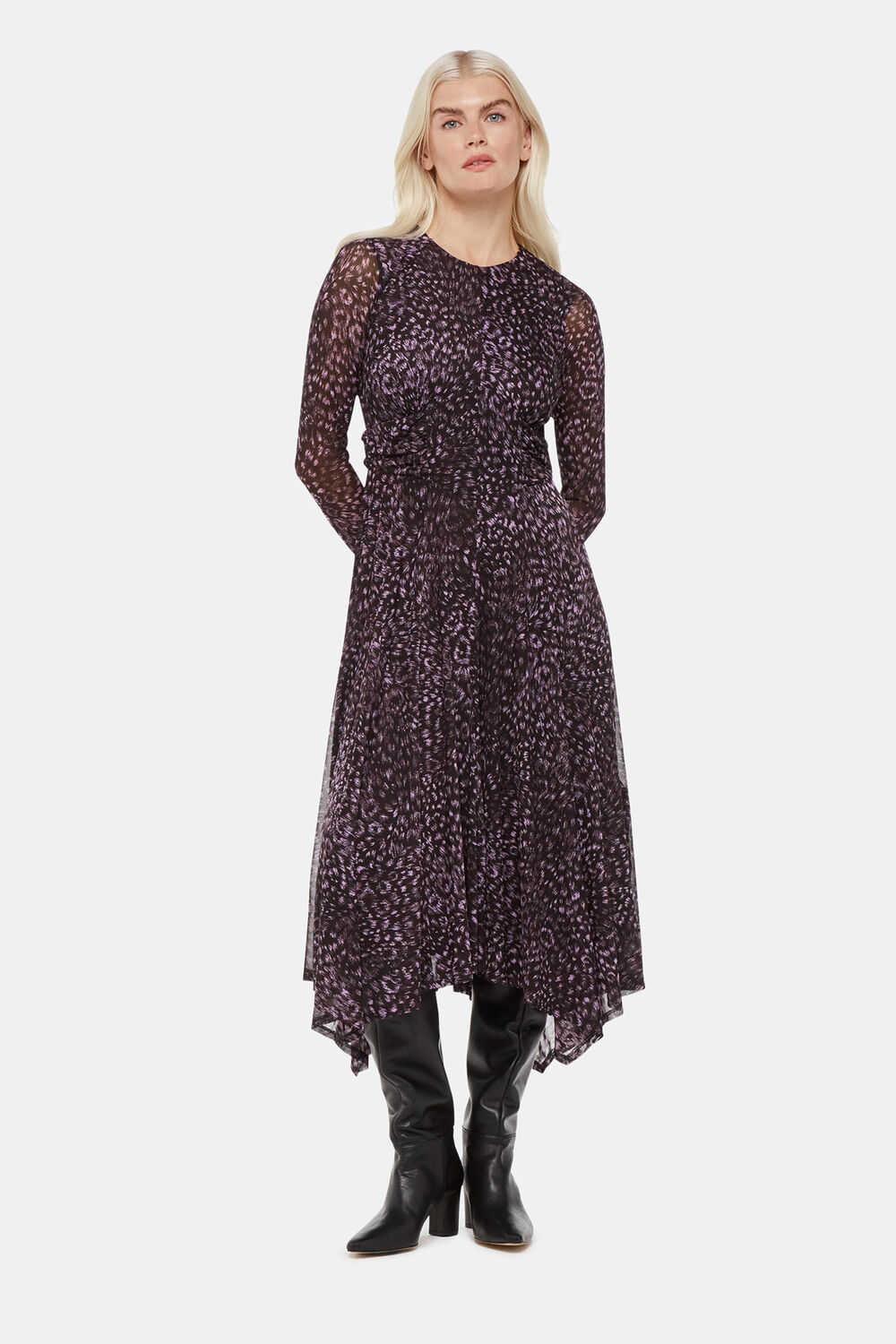 Petite Feather Leopard Mesh Dress