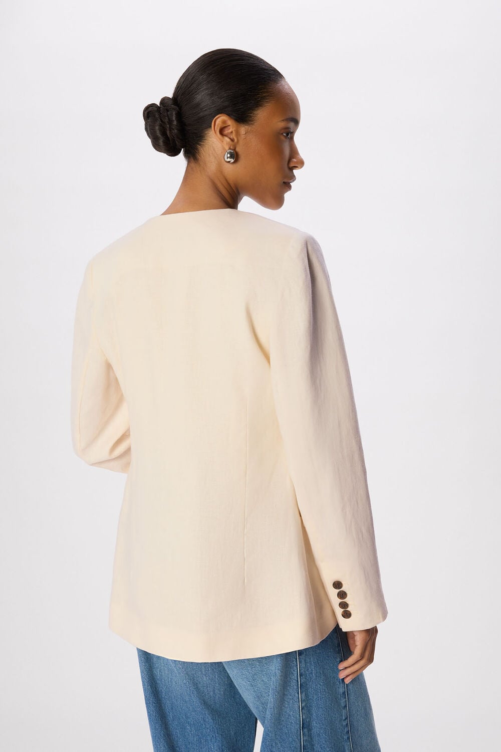 Collarless Linen Blazer