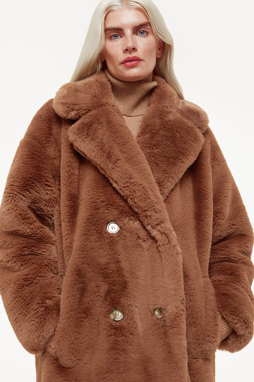 Brown Petite Teddy Faux Fur Coat