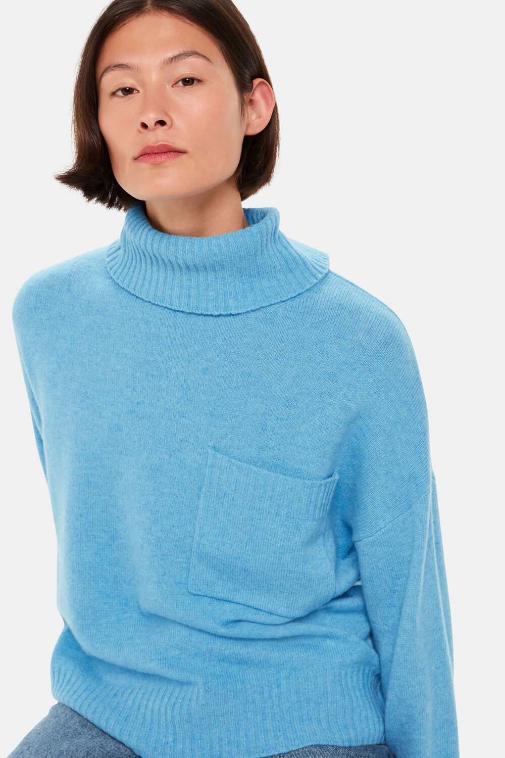 Wool Roll Neck Pocket Sweater