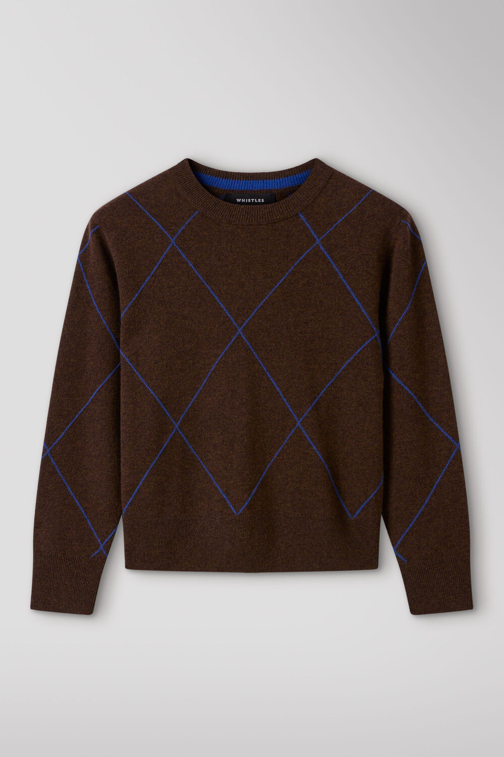 Brown Wool Contrast Diamond Knit