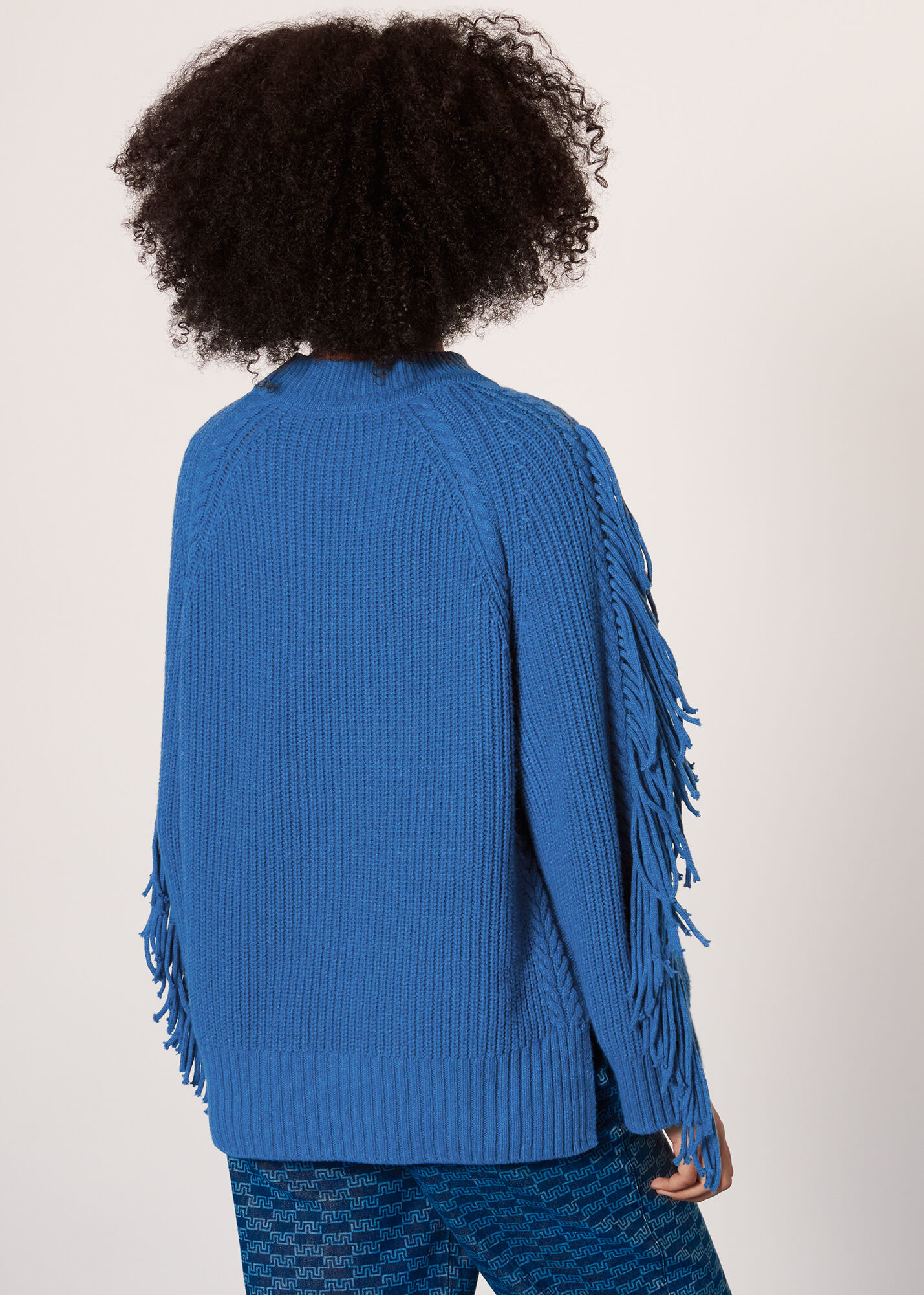 Blue Fringe Sleeve Cable Sweater | WHISTLES | Whistles US |