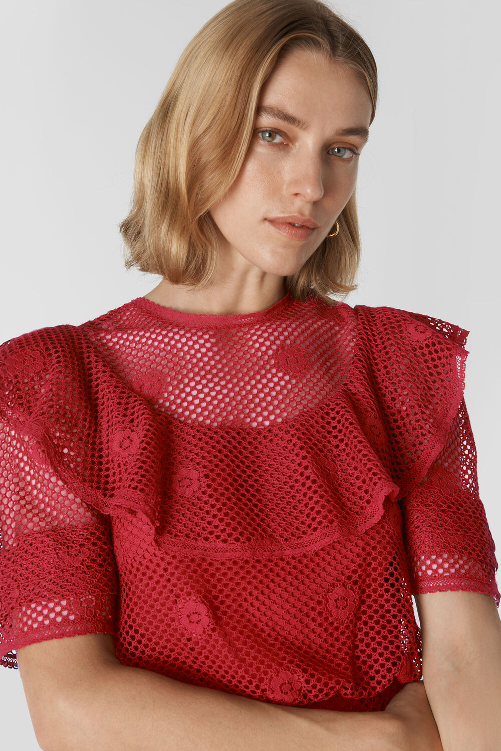 Mariah Lace Ruffle Dress Red