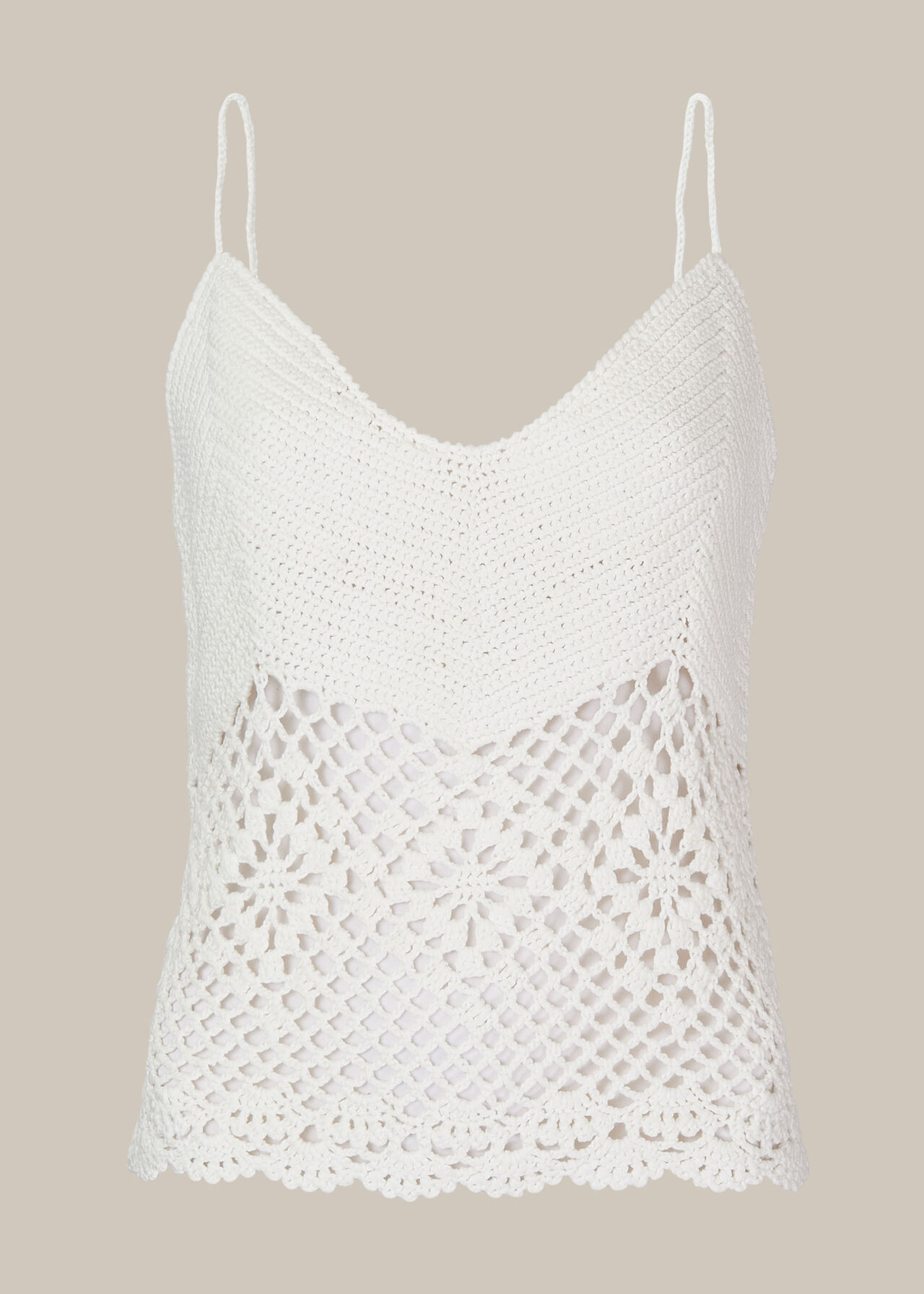White Strappy Crochet Knit Top, WHISTLES
