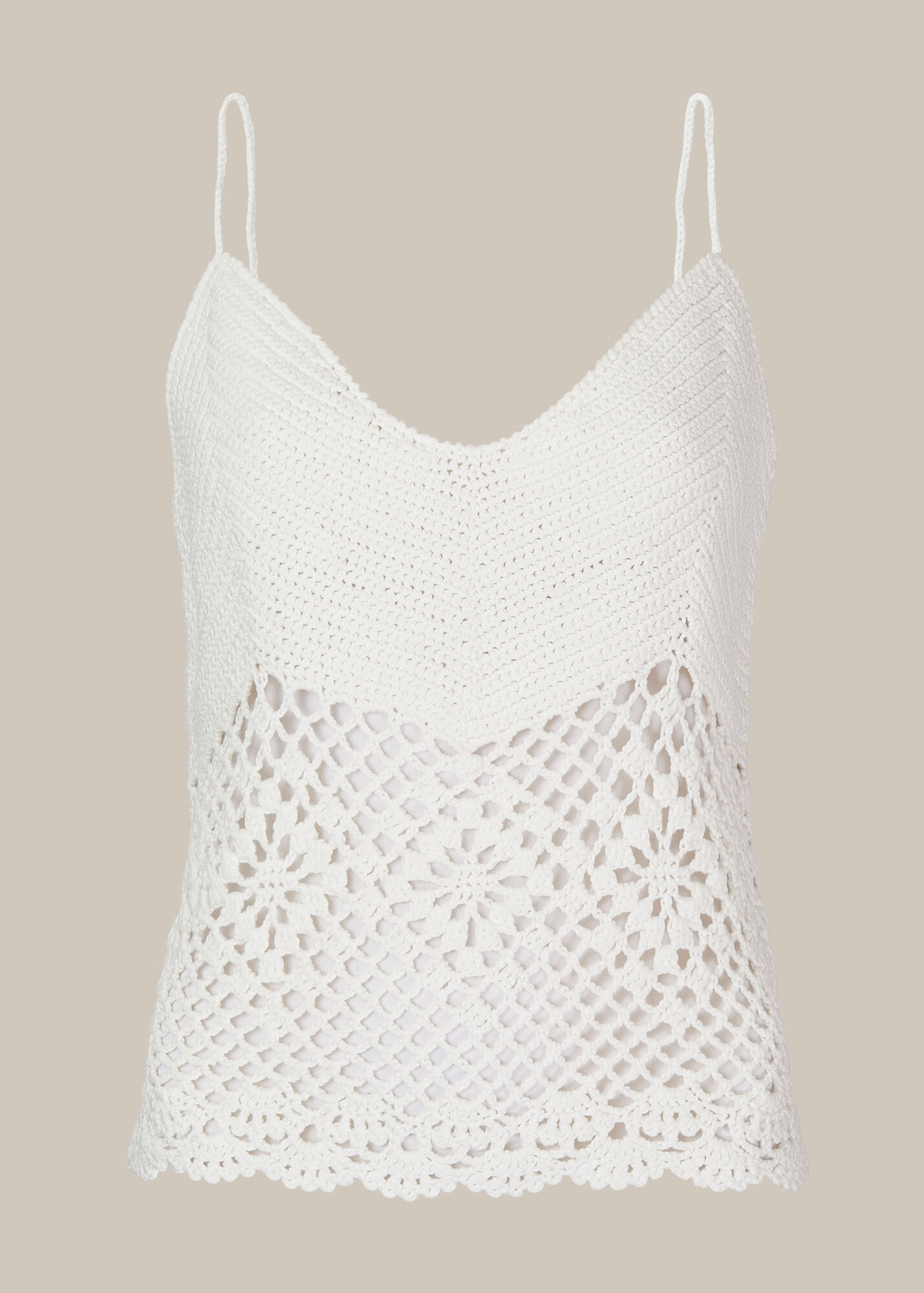 White Strappy Crochet Knit Top | WHISTLES | Whistles UK