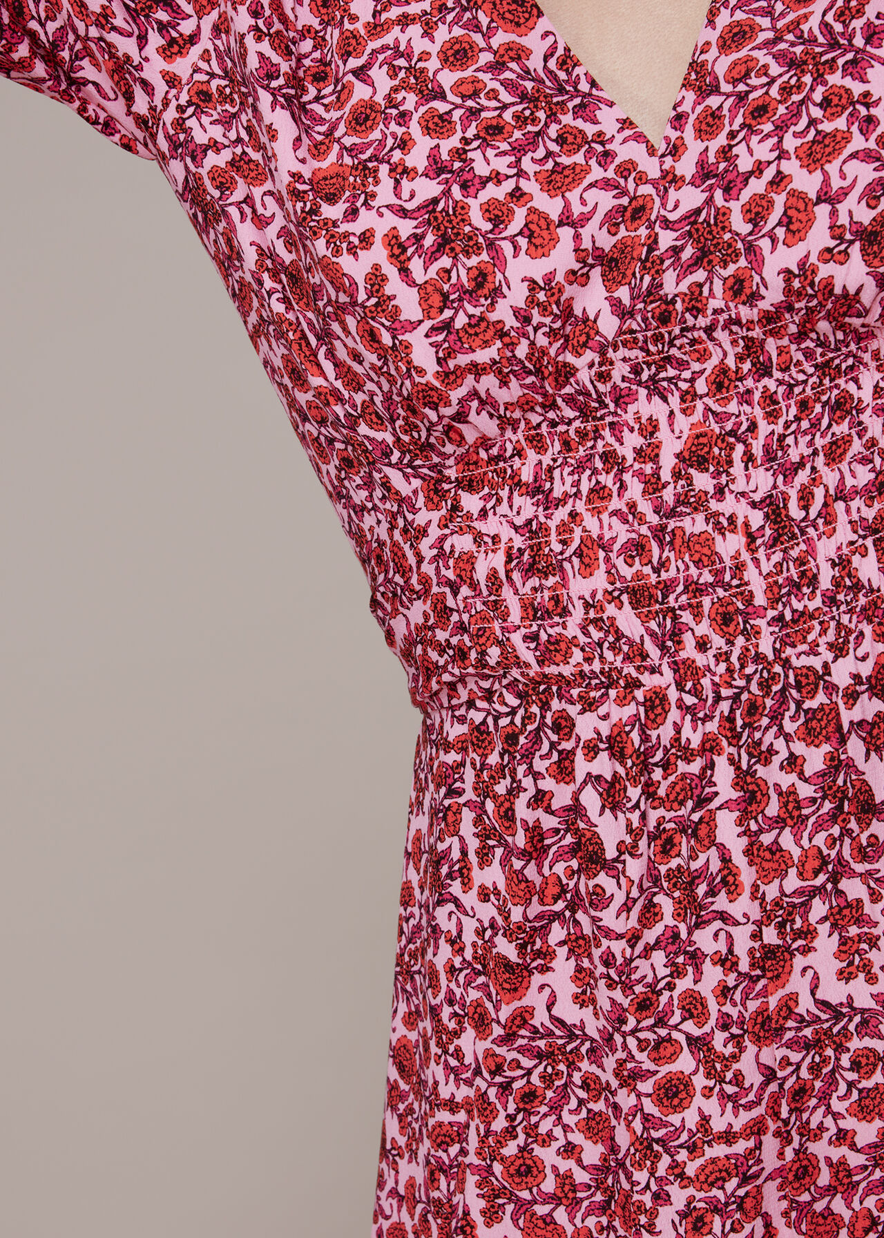 Pink/Multi Heath Floral Print Midi Dress | WHISTLES | Whistles UK
