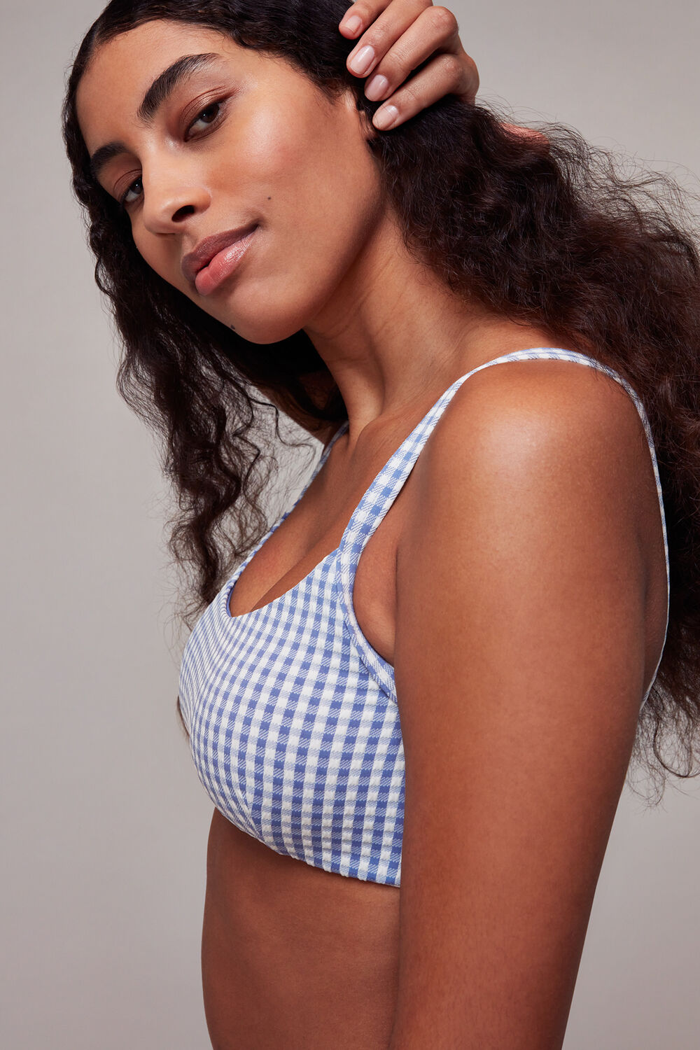 Blue Gingham Texture Bikini Top