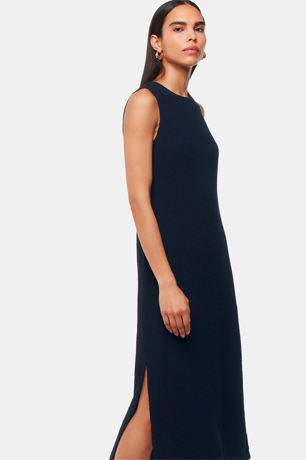 Navy Erin Texture Midi Dress