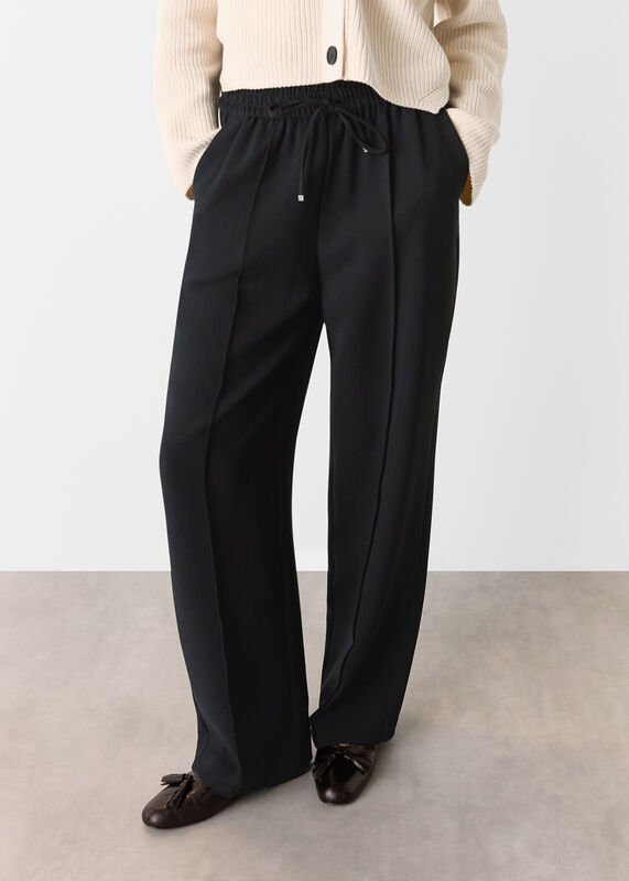 Black Drawstring Waist Crepe Pants