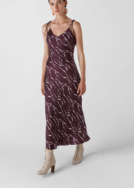 Dagma Twig Print Slip Dress Burgundy