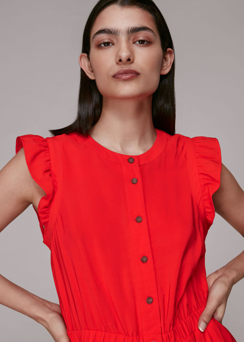 Frill Sleeve Button Jumpsuit