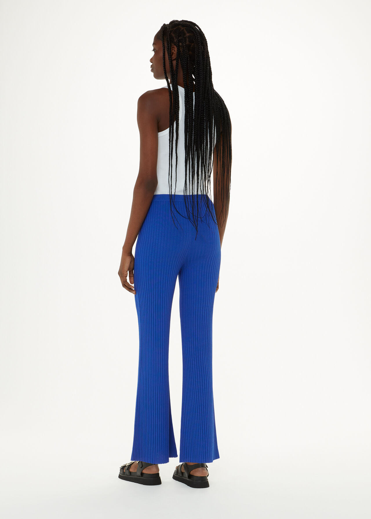 Wide Knitted Ribbed Trousers Blue