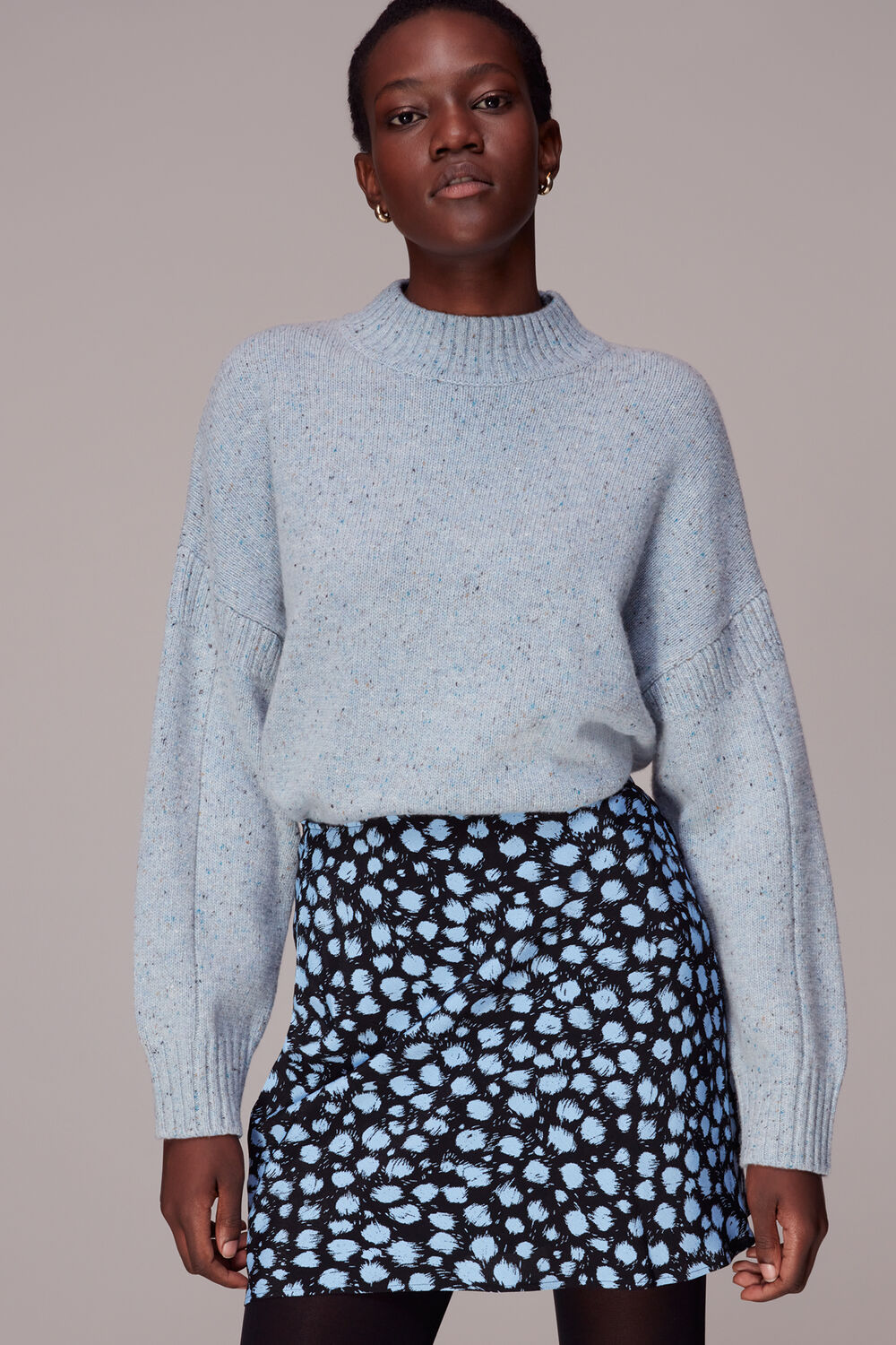Blue Brushed Dalmatian Mini Skirt