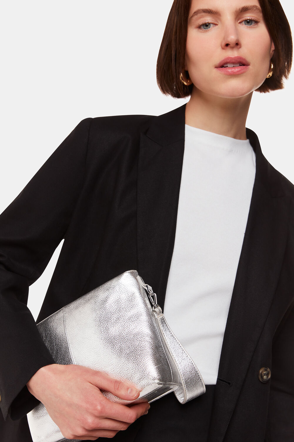 Silver Avah Zip Top Clutch